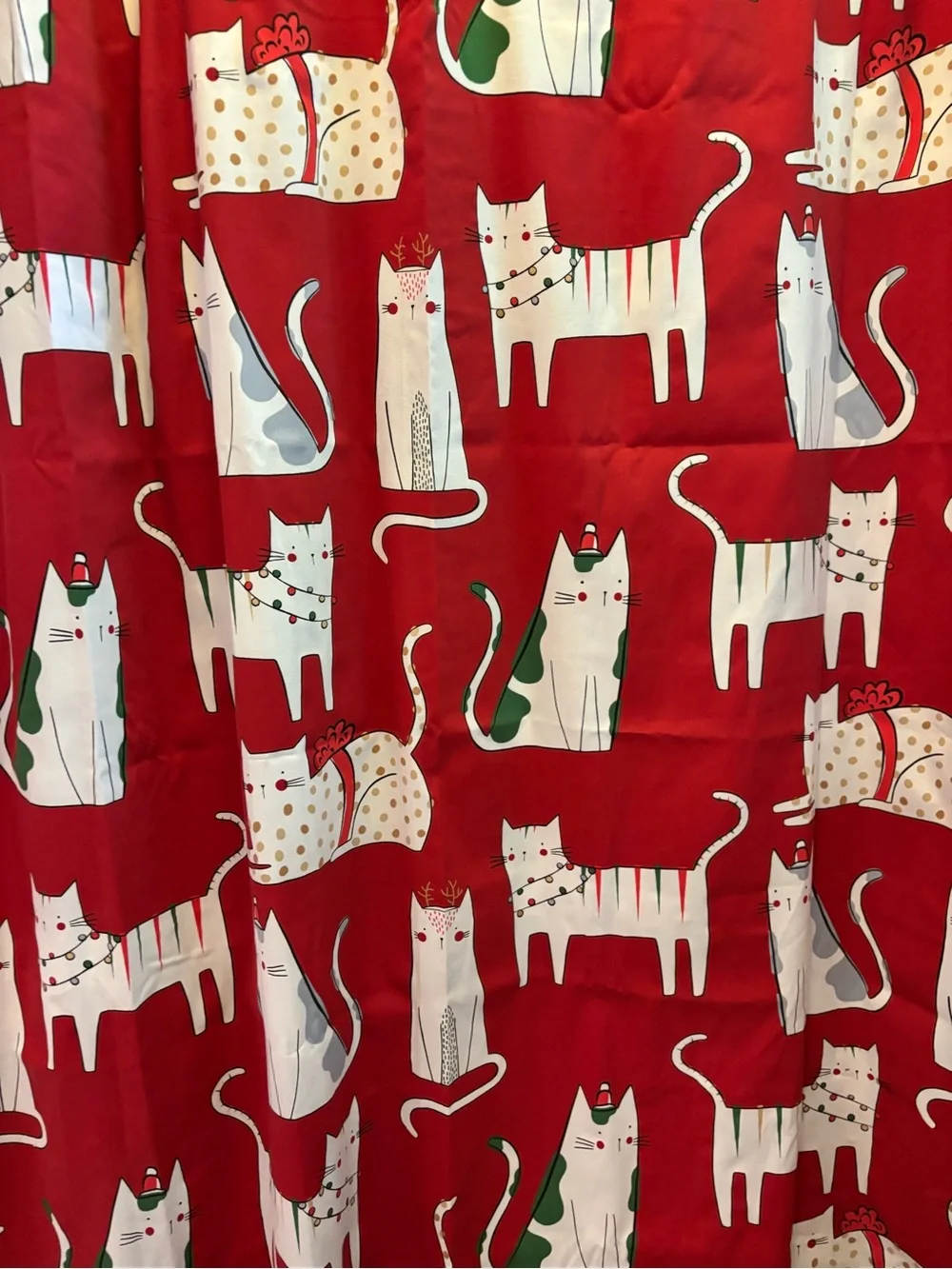 Jingle & Joy Seasonal- Christmas Cats Fabric Shower Curtain-Red